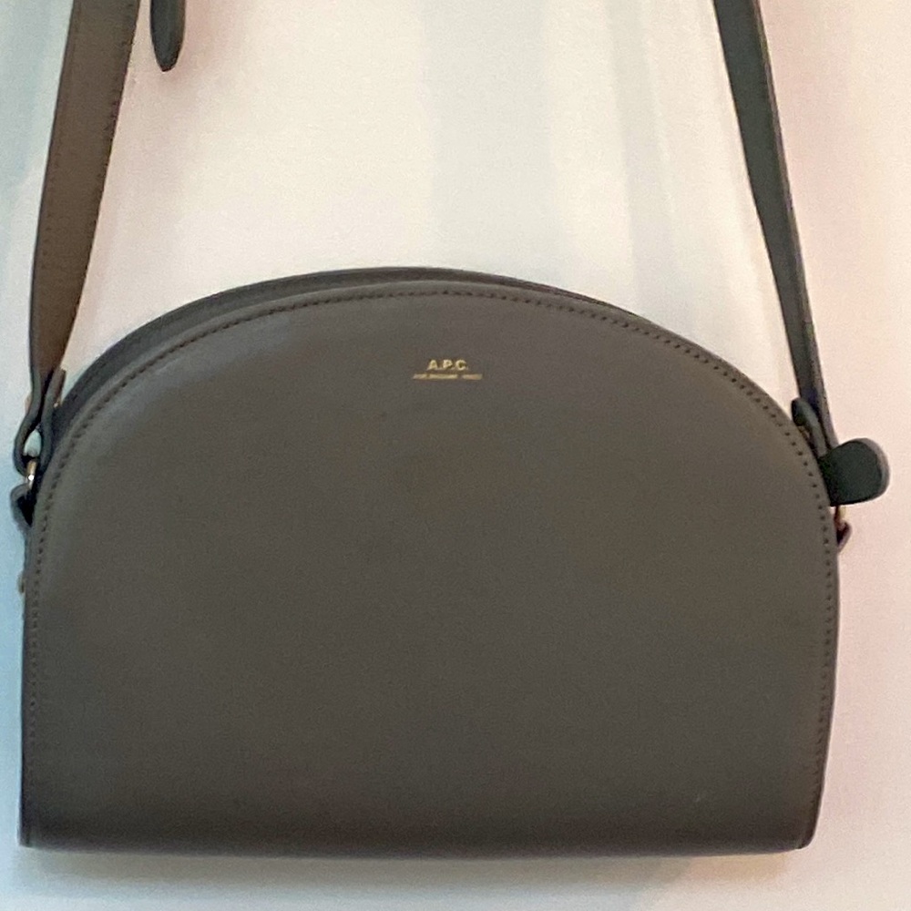 Used A.P.C. Demi-Lune Grey Leather Crossbody Bag.